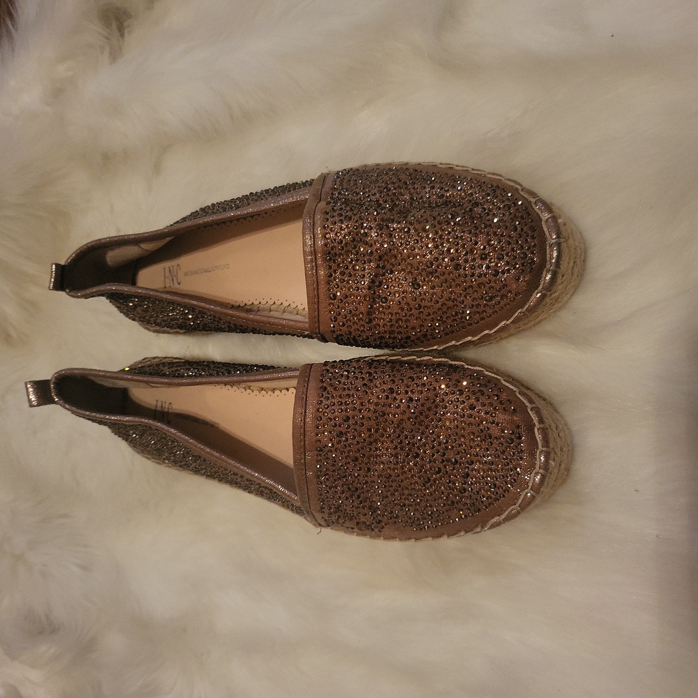 INC embellished espadrille flats size 8 color bronze